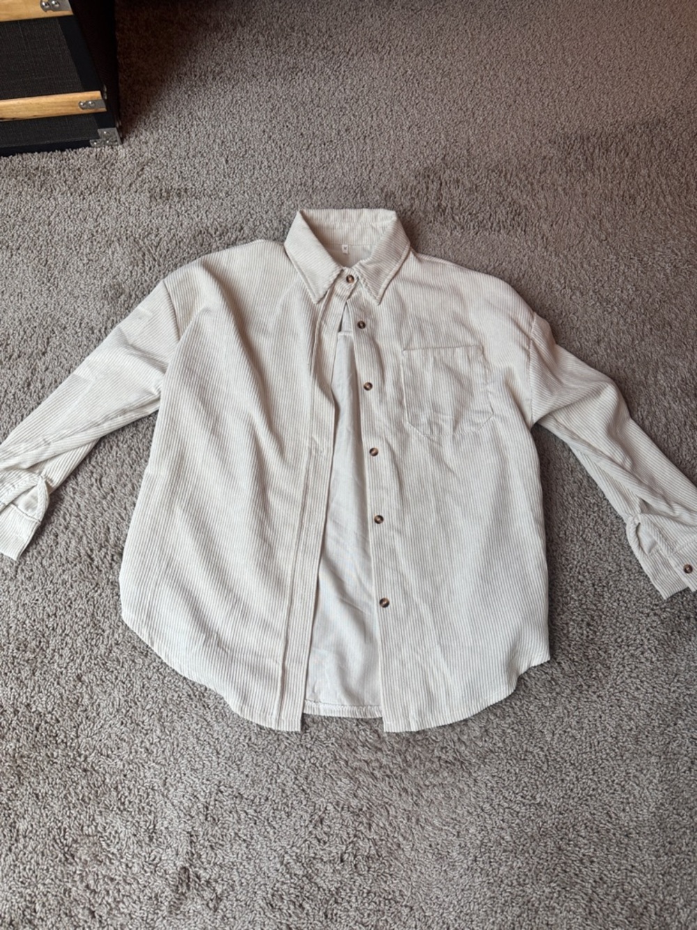 Casual Beige Stripe Button-Up Shirt